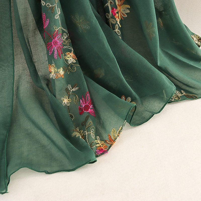 Șal brodat din bumbac-lin cu fibre de cânepă, țesătură twill, stil boem etnic, primăvară