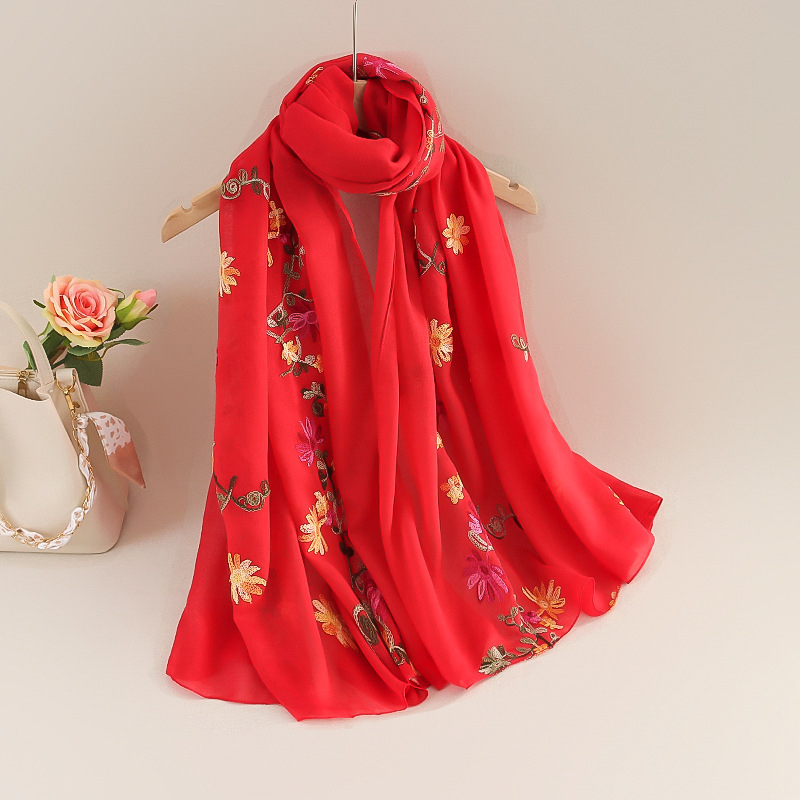 Siuvinėtas šalikėlis iš medvilnės ir lino su kanapių pluoštu, twill audinys, bohemiškas etninio stiliaus, pavasaris