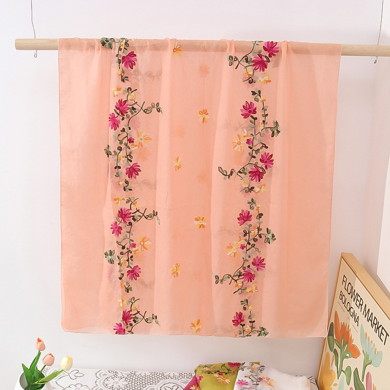 Siuvinėtas šalikėlis iš medvilnės ir lino su kanapių pluoštu, twill audinys, bohemiškas etninio stiliaus, pavasaris