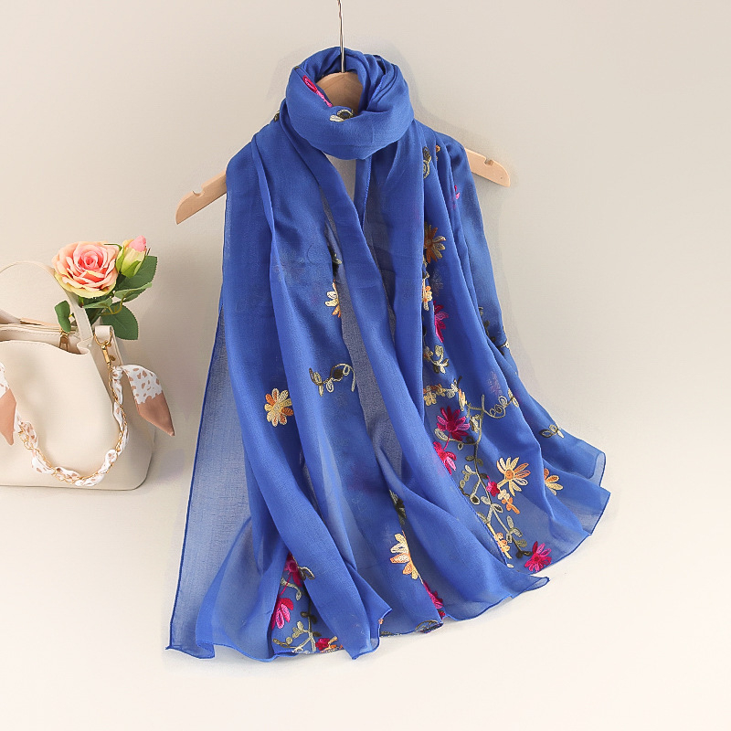 Siuvinėtas šalikėlis iš medvilnės ir lino su kanapių pluoštu, twill audinys, bohemiškas etninio stiliaus, pavasaris