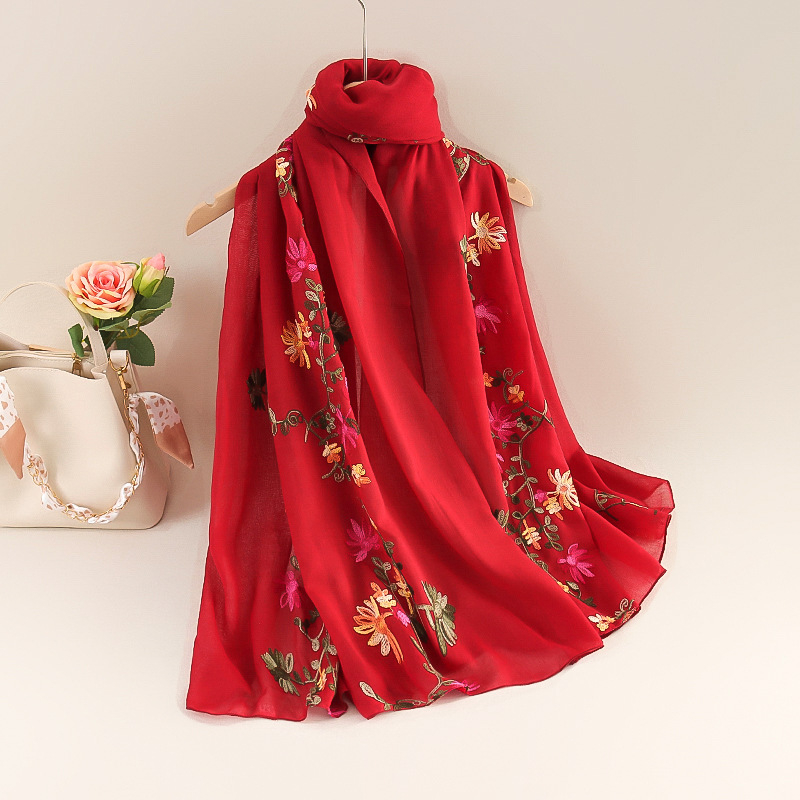 Siuvinėtas šalikėlis iš medvilnės ir lino su kanapių pluoštu, twill audinys, bohemiškas etninio stiliaus, pavasaris