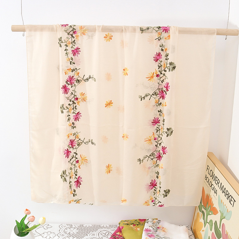 Siuvinėtas šalikėlis iš medvilnės ir lino su kanapių pluoštu, twill audinys, bohemiškas etninio stiliaus, pavasaris