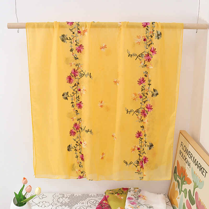 Siuvinėtas šalikėlis iš medvilnės ir lino su kanapių pluoštu, twill audinys, bohemiškas etninio stiliaus, pavasaris