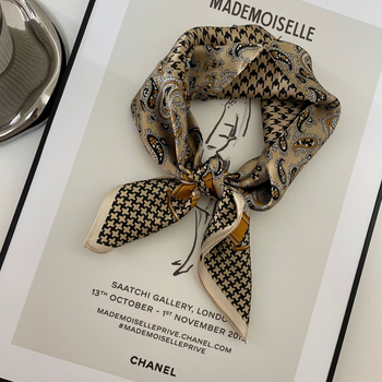 Mulberry šilko kvadratinė šalikas, houndstooth raštas, 100% šilkas, visoms sezonomoms