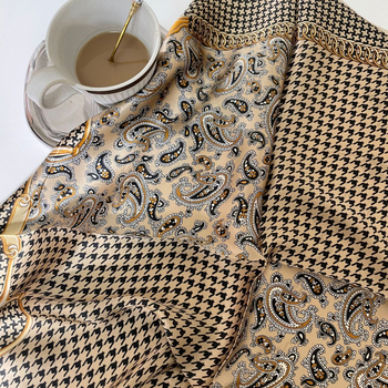 Mulberry šilko kvadratinė šalikas, houndstooth raštas, 100% šilkas, visoms sezonomoms