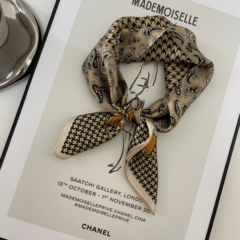 Mulberry šilko kvadratinė šalikas, houndstooth raštas, 100% šilkas, visoms sezonomoms