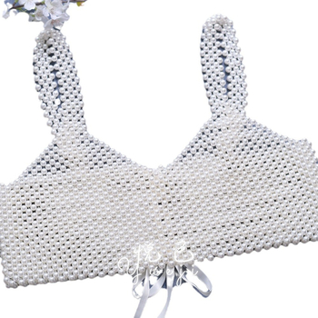 Perlų karoliukų petnešėlių viršūnė, rankų austa | Medžiaga: nailonas-silkas | Megztinis: twill | Raštas: vienos spalvos | Vasara 2024