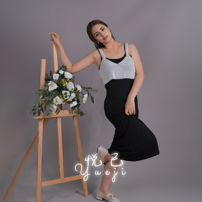 Top camisole cu mărgele, împletit manual | Material: nylon-silk | Țesătură: twill | Model: solid | Vara 2024