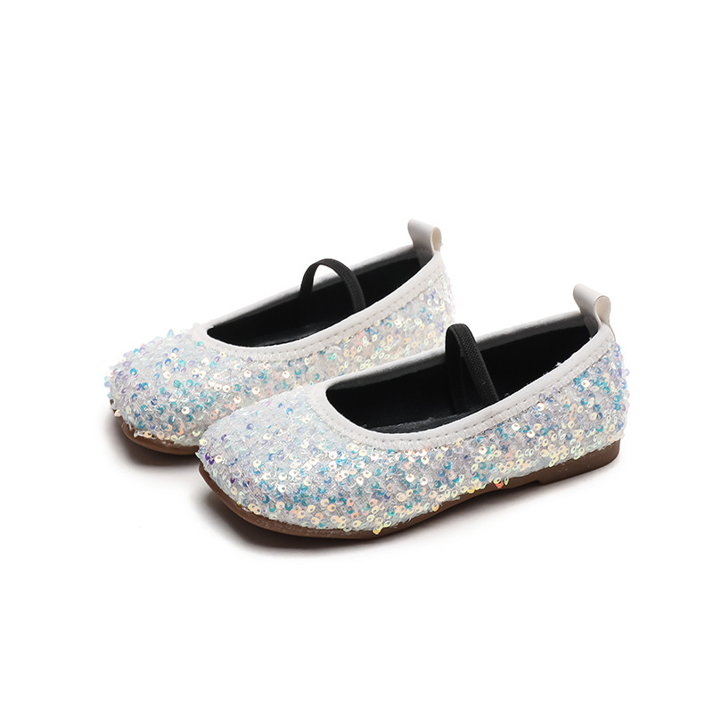 Pantofi fete, stil prințesă — partea superioară din catifea, talpă moale, închidere cu bandă elastică, model cu buline, tălpi PU