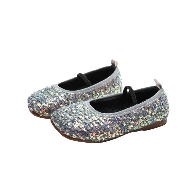 Pantofi fete, stil prințesă — partea superioară din catifea, talpă moale, închidere cu bandă elastică, model cu buline, tălpi PU