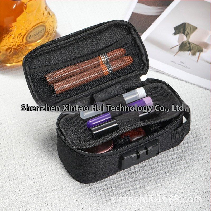 Cestovná úložná kazeta v tvare kocky so zámkom s kombináciou a filtrom na odstraňovanie zápachu pre príslušenstvo na fajčenie (polyester, model CL109)