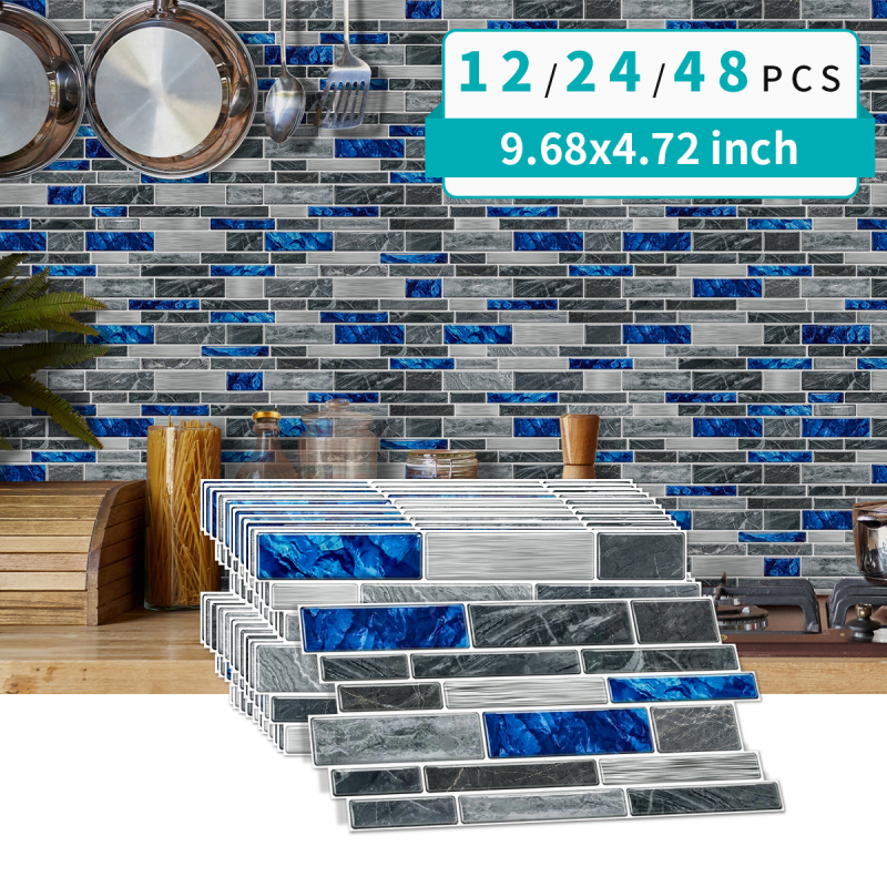 Αυτοκόλλητο τοίχου με μαρμάρινες πλάκες - PVC αδιάβροχο, σετ πολλών τεμαχίων, μοντέρνο μινιμαλιστικό διακοσμητικό τοίχου για μπάνιο και κουζίνα