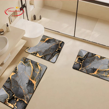 U-formos vonios kilimėlis WC, diatomito molio absorbentas, dryžuotas raštas, trijų dalių rinkinys, namų naudojimui