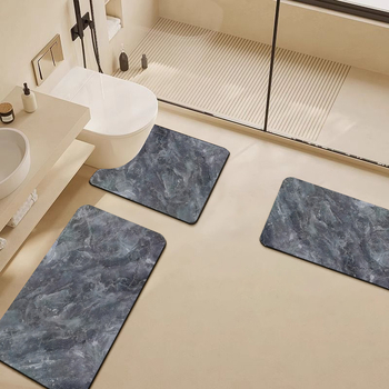 U-formos vonios kilimėlis WC, diatomito molio absorbentas, dryžuotas raštas, trijų dalių rinkinys, namų naudojimui