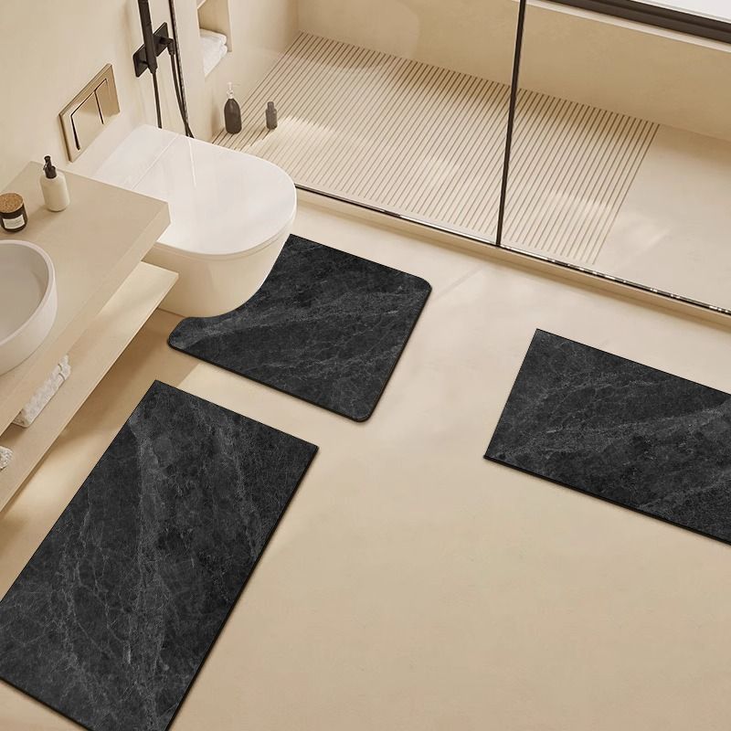 U-formos vonios kilimėlis WC, diatomito molio absorbentas, dryžuotas raštas, trijų dalių rinkinys, namų naudojimui