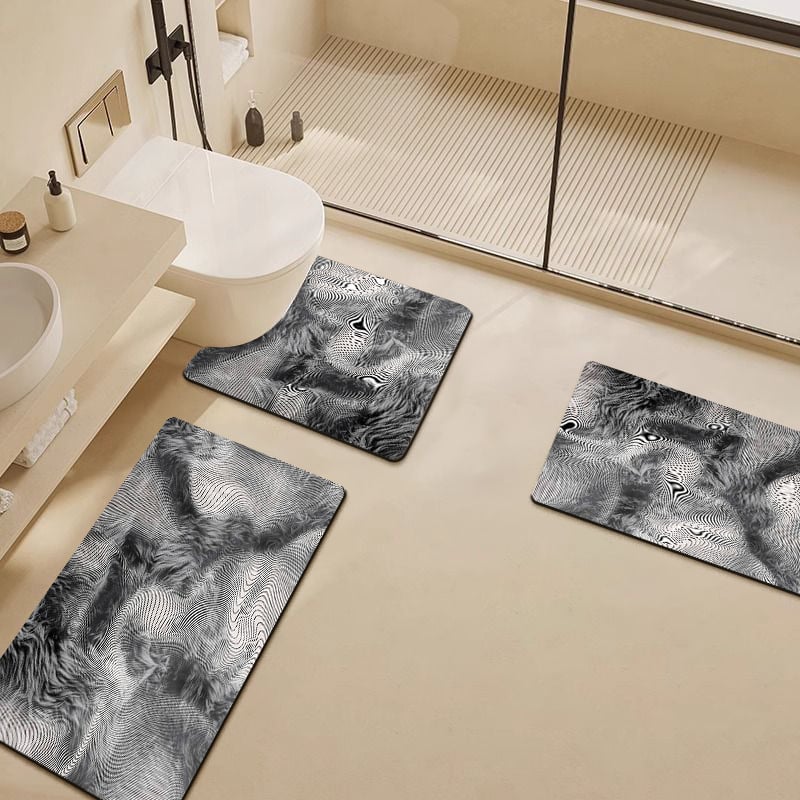 U-formos vonios kilimėlis WC, diatomito molio absorbentas, dryžuotas raštas, trijų dalių rinkinys, namų naudojimui