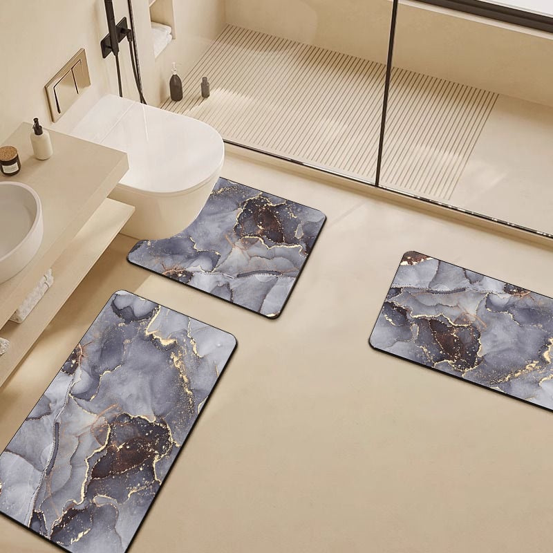 U-formos vonios kilimėlis WC, diatomito molio absorbentas, dryžuotas raštas, trijų dalių rinkinys, namų naudojimui
