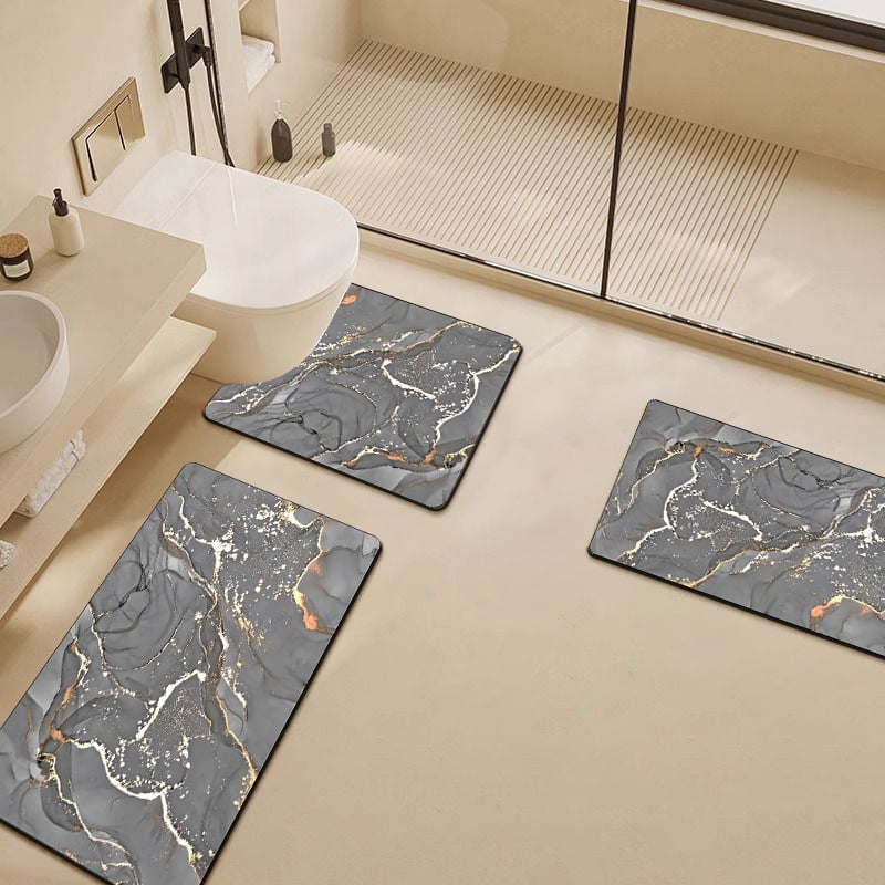 U-formos vonios kilimėlis WC, diatomito molio absorbentas, dryžuotas raštas, trijų dalių rinkinys, namų naudojimui