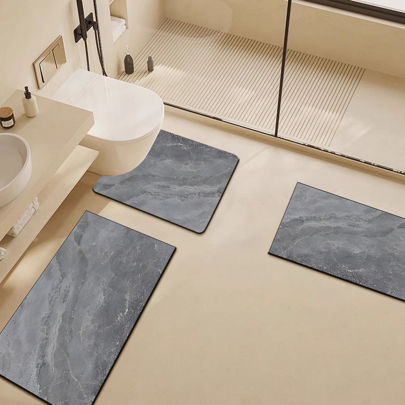 U-formos vonios kilimėlis WC, diatomito molio absorbentas, dryžuotas raštas, trijų dalių rinkinys, namų naudojimui