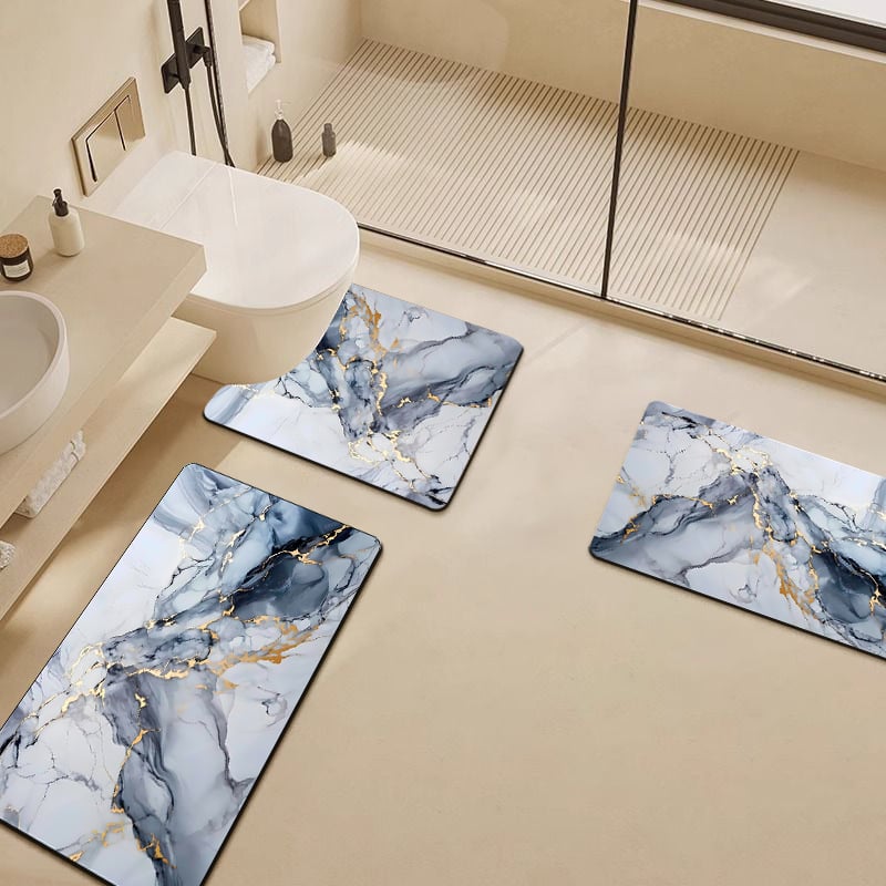 U-formos vonios kilimėlis WC, diatomito molio absorbentas, dryžuotas raštas, trijų dalių rinkinys, namų naudojimui