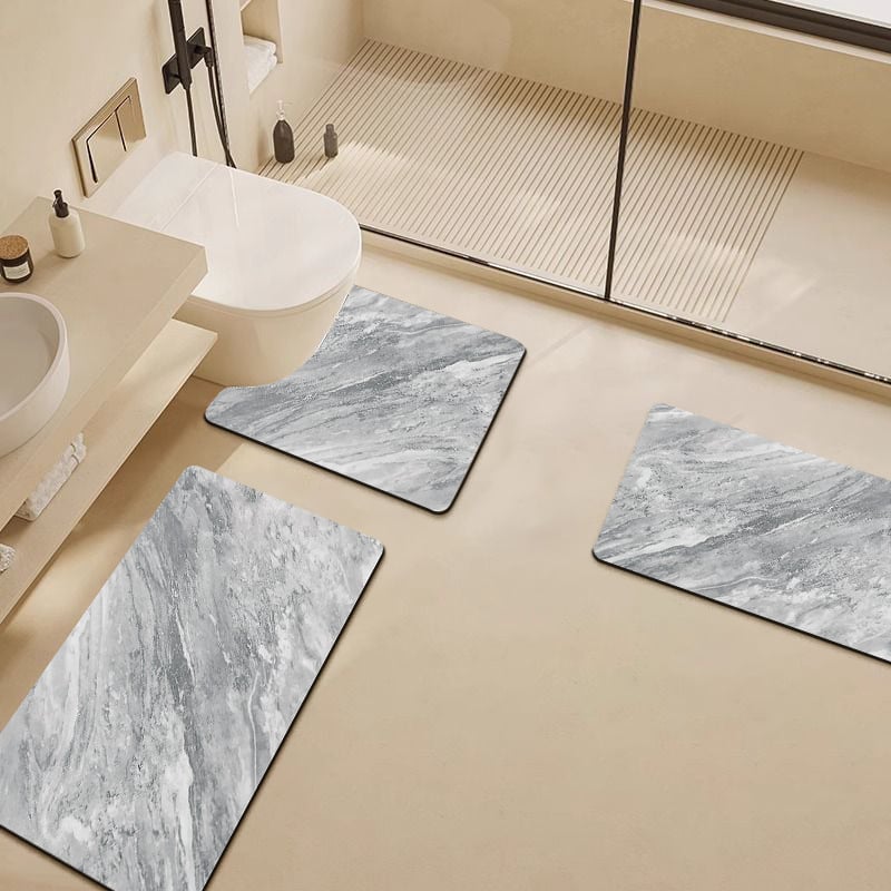 U-formos vonios kilimėlis WC, diatomito molio absorbentas, dryžuotas raštas, trijų dalių rinkinys, namų naudojimui