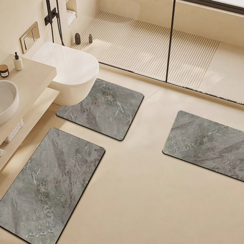 U-formos vonios kilimėlis WC, diatomito molio absorbentas, dryžuotas raštas, trijų dalių rinkinys, namų naudojimui