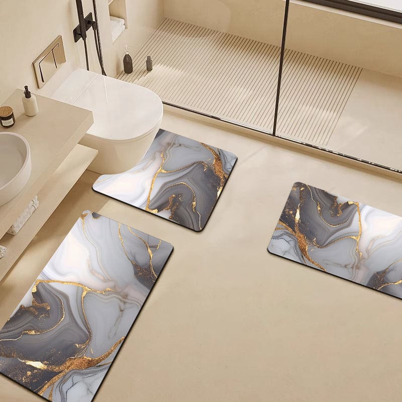 U-formos vonios kilimėlis WC, diatomito molio absorbentas, dryžuotas raštas, trijų dalių rinkinys, namų naudojimui