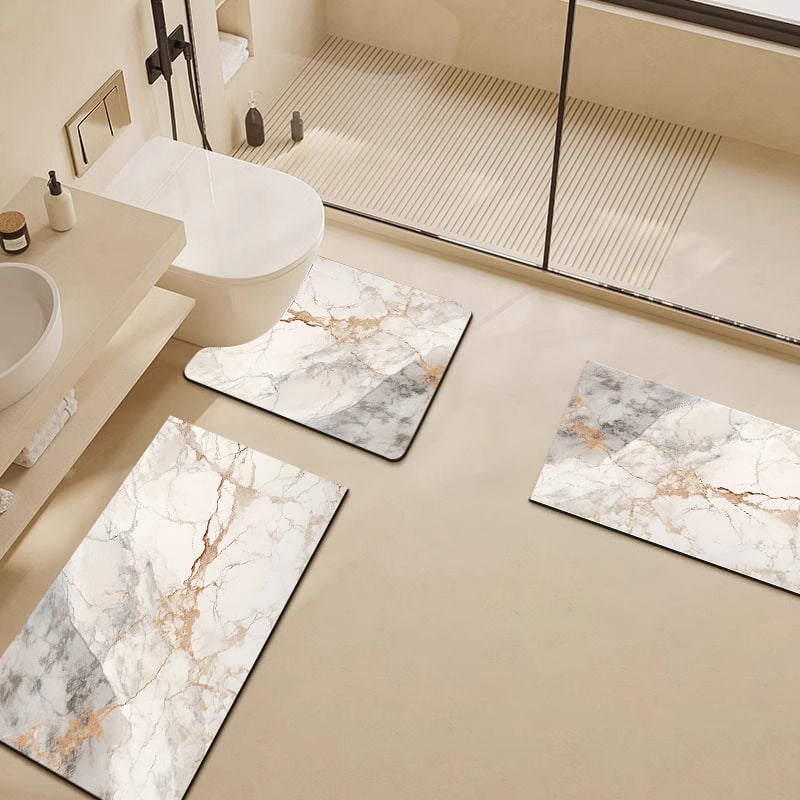 U-formos vonios kilimėlis WC, diatomito molio absorbentas, dryžuotas raštas, trijų dalių rinkinys, namų naudojimui