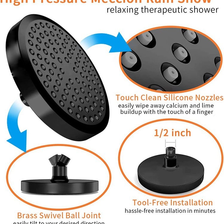 ABS κεφαλή ντους με κορυφαίο ψεκασμό, ηλεκτροπλατιωμένη επίστρωση, τετραπλής βίδωσης σύνδεση, μοντέλο 4 σημεία, λειτουργίες: ψεκασμός, μασάζ και βροχή