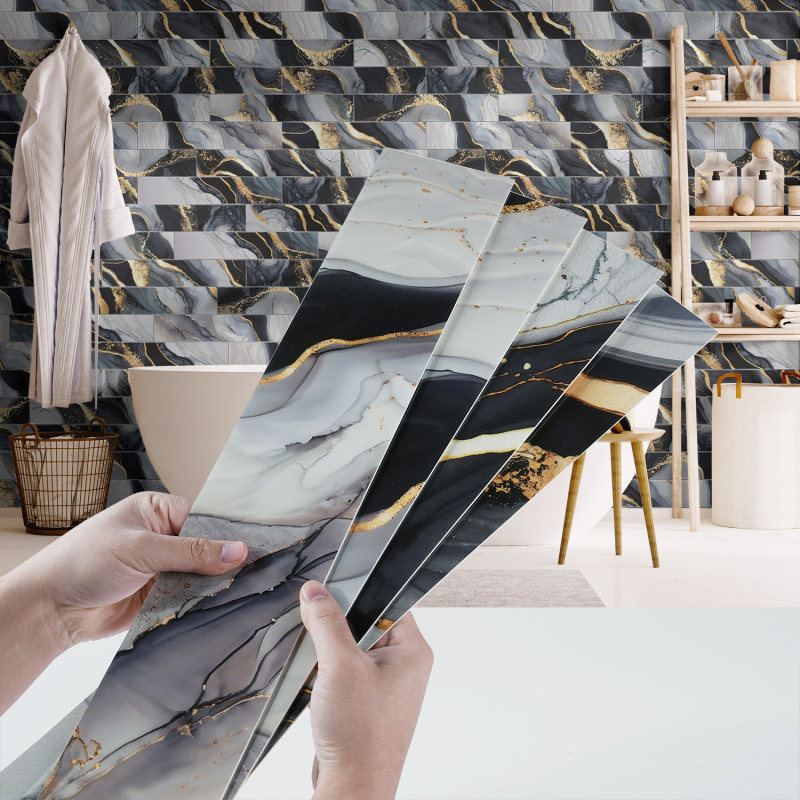 PET αυτοκόλλητο τοίχου για κουζίνα και σαλόνι, αυτοκόλλητο, αδιάβροχο, ανθεκτικό σε λιπαρούς λεκέδες και μόλυνση, σχέδια: ριγέ ή μονόχρωμο, σετ 5+ τεμαχίων, μοντέρνος μινιμαλιστικός 3D σχεδιασμός