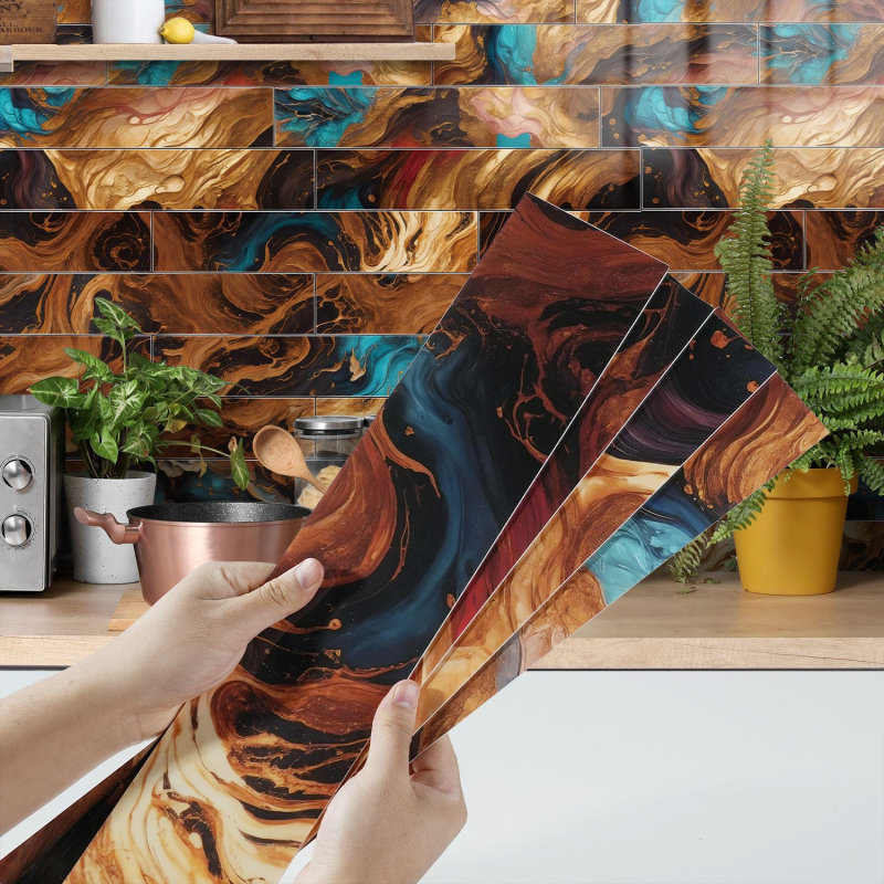 PET αυτοκόλλητο τοίχου για κουζίνα και σαλόνι, αυτοκόλλητο, αδιάβροχο, ανθεκτικό σε λιπαρούς λεκέδες και μόλυνση, σχέδια: ριγέ ή μονόχρωμο, σετ 5+ τεμαχίων, μοντέρνος μινιμαλιστικός 3D σχεδιασμός