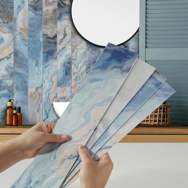 PET αυτοκόλλητο τοίχου για κουζίνα και σαλόνι, αυτοκόλλητο, αδιάβροχο, ανθεκτικό σε λιπαρούς λεκέδες και μόλυνση, σχέδια: ριγέ ή μονόχρωμο, σετ 5+ τεμαχίων, μοντέρνος μινιμαλιστικός 3D σχεδιασμός