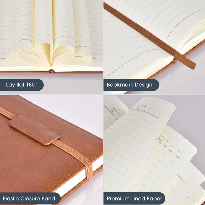 Jegyzetfüzet imitáció bőr borítóval, záró ragasztott kötés, Dowling papír, 100 g, 200–300 oldal, üzleti irodai stílus