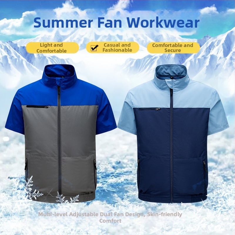 Ανδρικό προστατευτικό εργασιακό σακάκι με κοντό μανίκι, δροσιστικό πολυεστερικό ύφασμα, καλοκαίρι, για εργοστάσιο