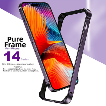 Ultra plonas metalo rėmo dėklas iPhone 14 ir iPhone 13 serijai – kritimų apsauga, aliuminio lydinio rėmas, oksidacijos paviršius, pritaikymas palaikomas
