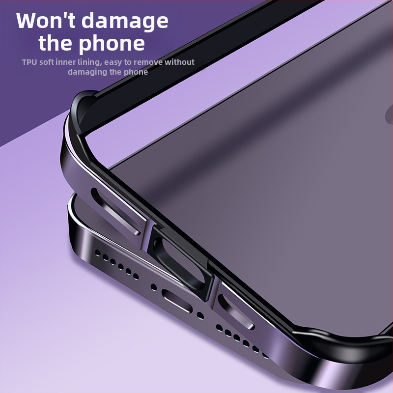 Tenky kovový rám ochranné puzdro pre iPhone 14 a radu iPhone 13 – proti pádu, rám z hliníkovej zliatiny, povrch s oxidáciou, podpora personalizácie