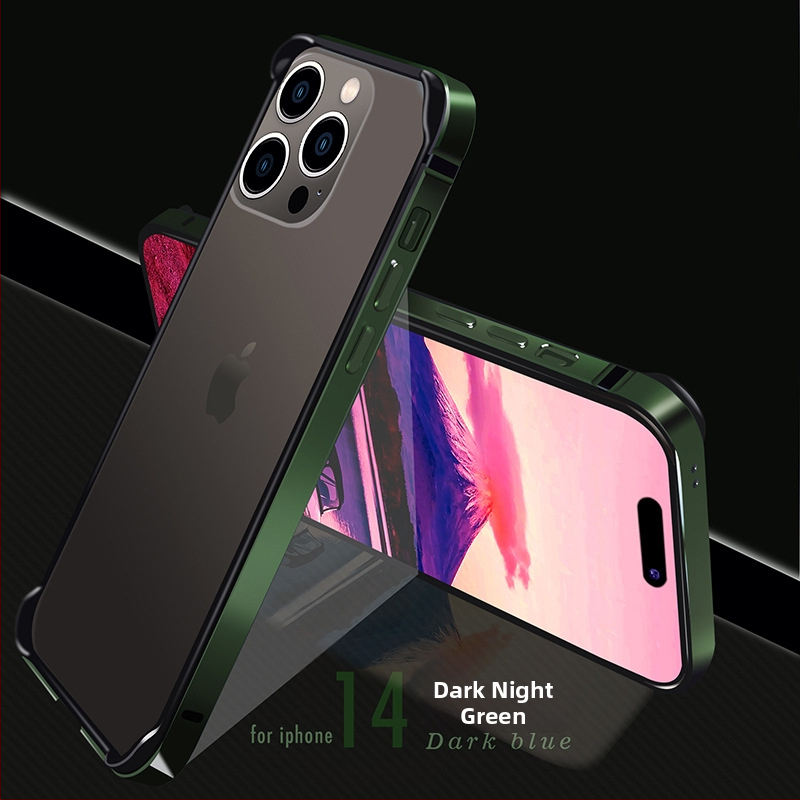 Ultra plonas metalo rėmo dėklas iPhone 14 ir iPhone 13 serijai – kritimų apsauga, aliuminio lydinio rėmas, oksidacijos paviršius, pritaikymas palaikomas