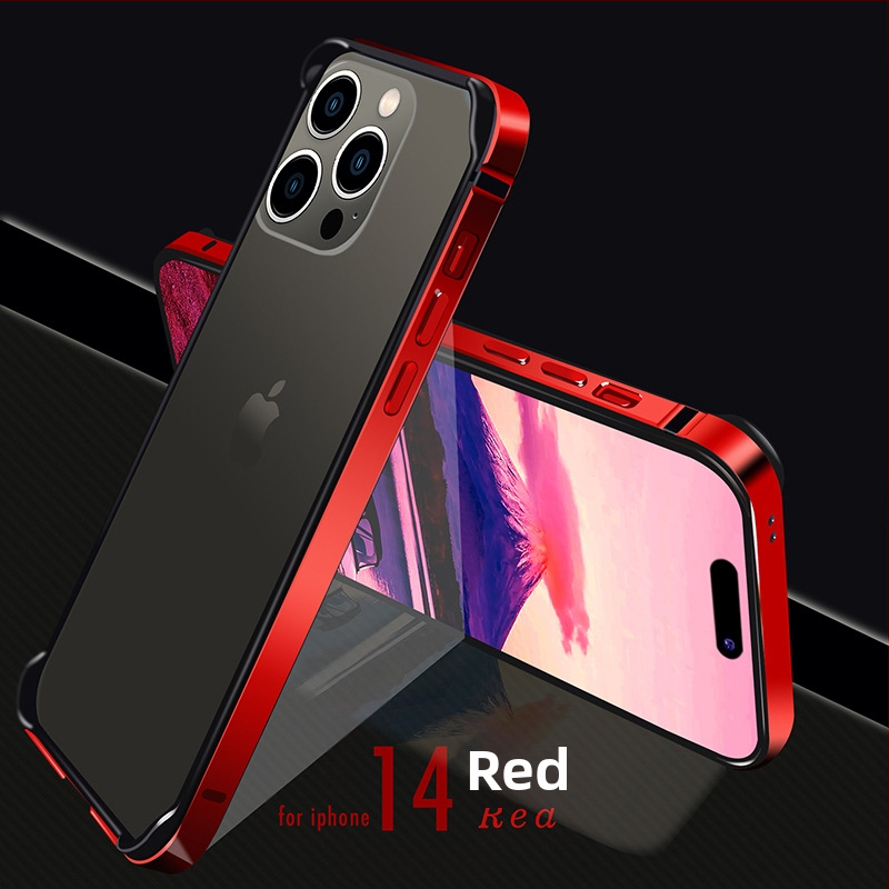 Ultra plonas metalo rėmo dėklas iPhone 14 ir iPhone 13 serijai – kritimų apsauga, aliuminio lydinio rėmas, oksidacijos paviršius, pritaikymas palaikomas