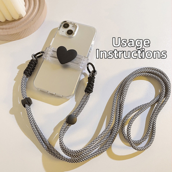 Телефонна каишка със сърцевидна задна щипка — унисекс (Материал: нейлон + пластмаса; Шев: ситопечат; Ремък: нейлон; Закопчалка: пластмасова)