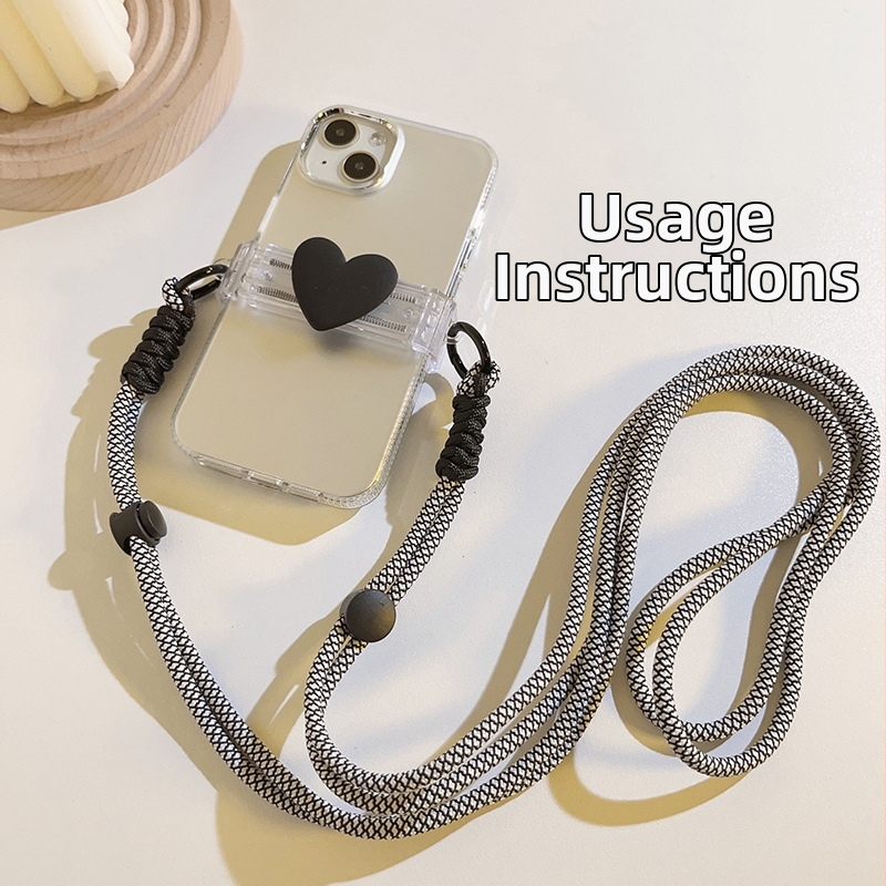 Телефонна каишка със сърцевидна задна щипка — унисекс (Материал: нейлон + пластмаса; Шев: ситопечат; Ремък: нейлон; Закопчалка: пластмасова)