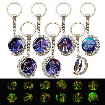 Κλειδοθήκη με μοτίβο Ωροσκόπιο/Ζώδια, Σεληνιακό φεγγάρι, Μέταλλο, Ηλεκτροπλατίωση, Διπλής όψης γυάλινο περιστρεφόμενο φεγγάρι