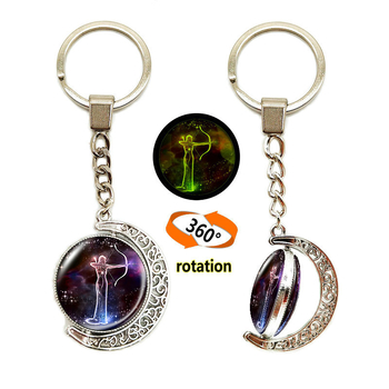 Κλειδοθήκη με μοτίβο Ωροσκόπιο/Ζώδια, Σεληνιακό φεγγάρι, Μέταλλο, Ηλεκτροπλατίωση, Διπλής όψης γυάλινο περιστρεφόμενο φεγγάρι