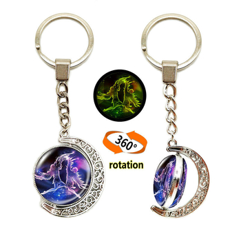 Κλειδοθήκη με μοτίβο Ωροσκόπιο/Ζώδια, Σεληνιακό φεγγάρι, Μέταλλο, Ηλεκτροπλατίωση, Διπλής όψης γυάλινο περιστρεφόμενο φεγγάρι