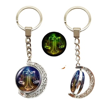Κλειδοθήκη με μοτίβο Ωροσκόπιο/Ζώδια, Σεληνιακό φεγγάρι, Μέταλλο, Ηλεκτροπλατίωση, Διπλής όψης γυάλινο περιστρεφόμενο φεγγάρι