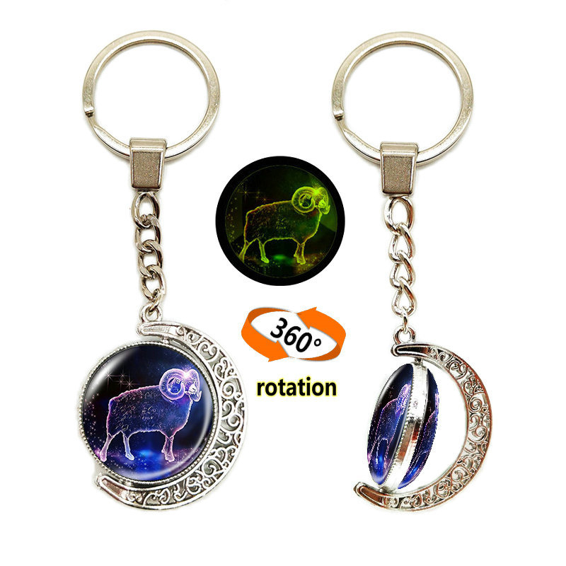 Κλειδοθήκη με μοτίβο Ωροσκόπιο/Ζώδια, Σεληνιακό φεγγάρι, Μέταλλο, Ηλεκτροπλατίωση, Διπλής όψης γυάλινο περιστρεφόμενο φεγγάρι