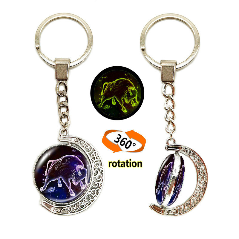 Κλειδοθήκη με μοτίβο Ωροσκόπιο/Ζώδια, Σεληνιακό φεγγάρι, Μέταλλο, Ηλεκτροπλατίωση, Διπλής όψης γυάλινο περιστρεφόμενο φεγγάρι