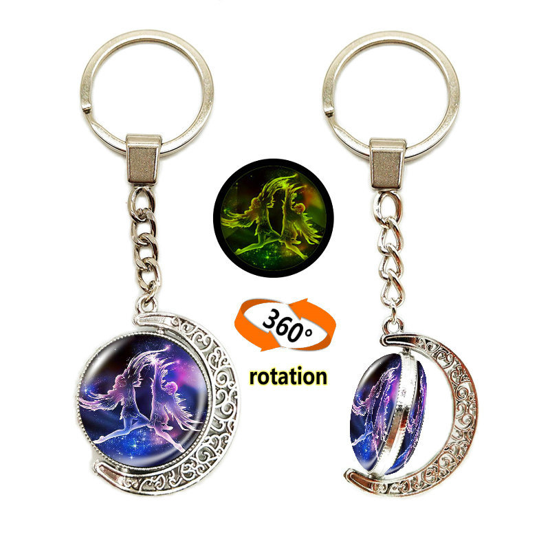 Κλειδοθήκη με μοτίβο Ωροσκόπιο/Ζώδια, Σεληνιακό φεγγάρι, Μέταλλο, Ηλεκτροπλατίωση, Διπλής όψης γυάλινο περιστρεφόμενο φεγγάρι