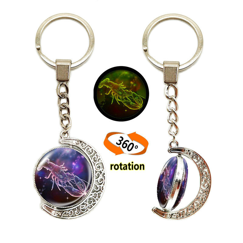 Κλειδοθήκη με μοτίβο Ωροσκόπιο/Ζώδια, Σεληνιακό φεγγάρι, Μέταλλο, Ηλεκτροπλατίωση, Διπλής όψης γυάλινο περιστρεφόμενο φεγγάρι