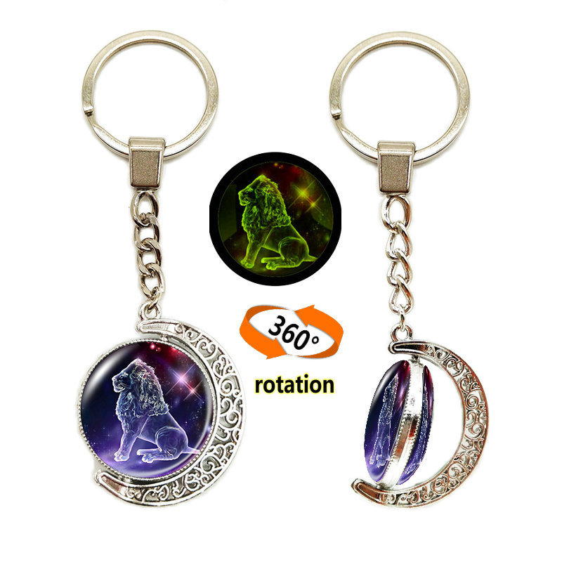 Κλειδοθήκη με μοτίβο Ωροσκόπιο/Ζώδια, Σεληνιακό φεγγάρι, Μέταλλο, Ηλεκτροπλατίωση, Διπλής όψης γυάλινο περιστρεφόμενο φεγγάρι