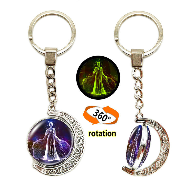 Κλειδοθήκη με μοτίβο Ωροσκόπιο/Ζώδια, Σεληνιακό φεγγάρι, Μέταλλο, Ηλεκτροπλατίωση, Διπλής όψης γυάλινο περιστρεφόμενο φεγγάρι